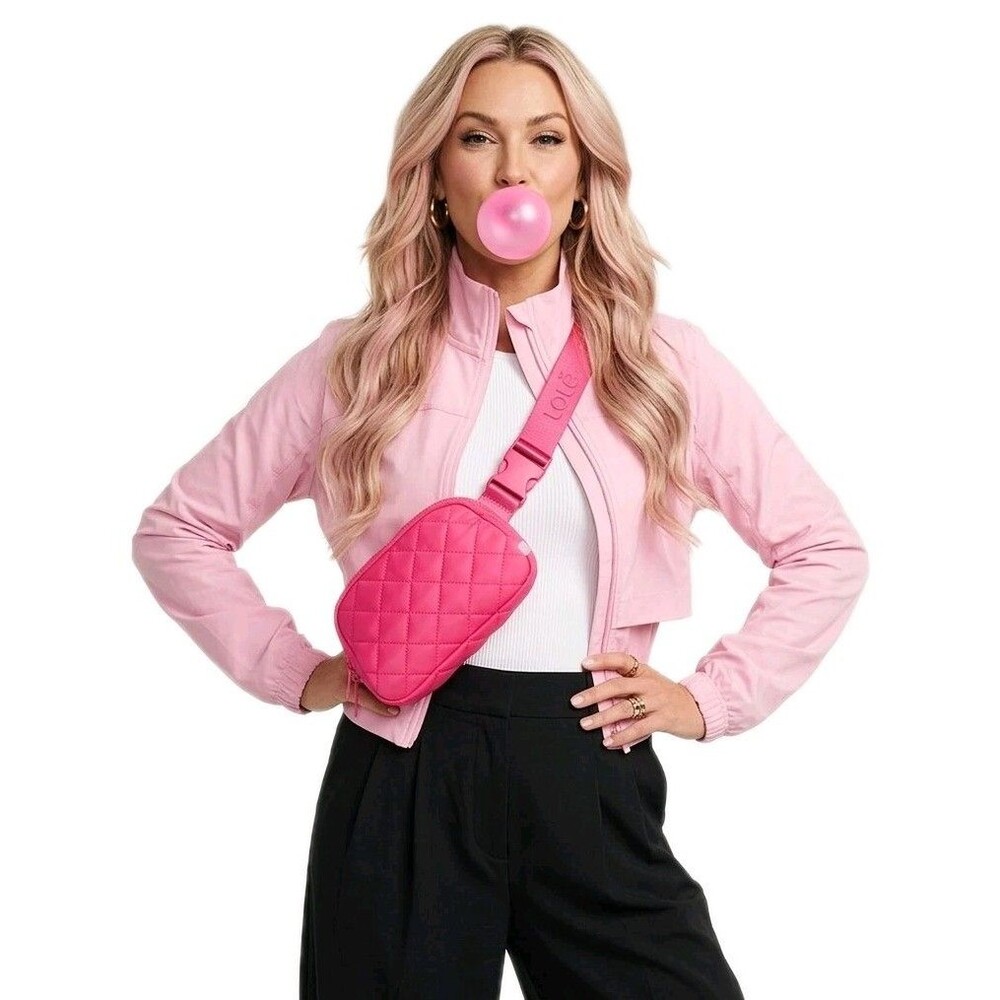 Lole 1L Quilted Belt Bag Crossbody Fanny Pack Pockets Key Clip 2-way Zip Pink